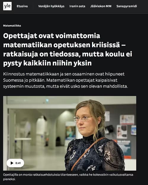 Yle news coverage of Finland's math education crisis
